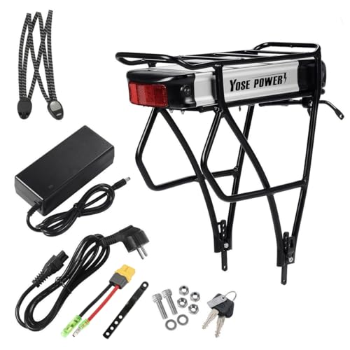 SHIMOST E-Bike Batterie 36V 17,4Ah Li-ion Akku Gepäckträgerbatterie mit Ladegerät, für 26-28 Zoll Scheibenbremse 250W-1000W Elektrofahrrad (36V 17,4Ah Batterie mit Gepäckträger) von SHIMOST