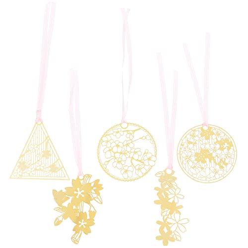 SHINEOFI 2 Sätze -lesezeichen Buchmarken Kirschblütendekor Kirschdekor Kirsche Lesezeichen Ästhetisch Bookmarks Book Marks Buchseitenhalter Buchmarkierungen Metall Golden 5 Stück * 2 von SHINEOFI