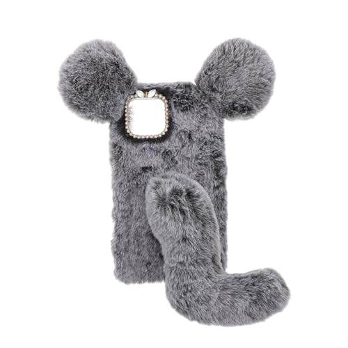 SHINEOFI Handyhülle Plüschhülle mit Hasenohren Schutzhülle Flauschige Hasenhülle Fall für Telefon Stoßstangenabdeckung Telefon Kawaii Hasenhülle TPU Dark Grey von SHINEOFI