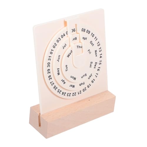 SHINEOFI Roulette Kalender Tischkalender Stehender Schreibtisch Flip Kalender Vintage Flip Kalender Desktop Dekoration Kalender Schreibtisch Tageskalender Beige Holz von SHINEOFI