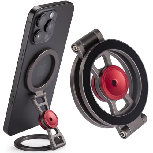 Magnetischer Telefonständer mit Fidget Spinner, doppelseitige MagSafe-kompatible Halterung für iPhone 12-16-Serie, faltbare Desktop-Halterung, Grau/Rot von SHINEWEE
