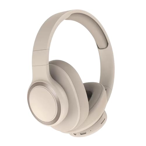 Bluetooth Kopfhörer Over Ear, Kopfhörer Kabellos Bluetooth Over-Ear, Wireless Faltbares Headset mit 3.5MM Audio Kable, Noise Cancelling kopfhoerer mit Mikrofon, Headphones für Phones/PC (Beige) von SHINROAD