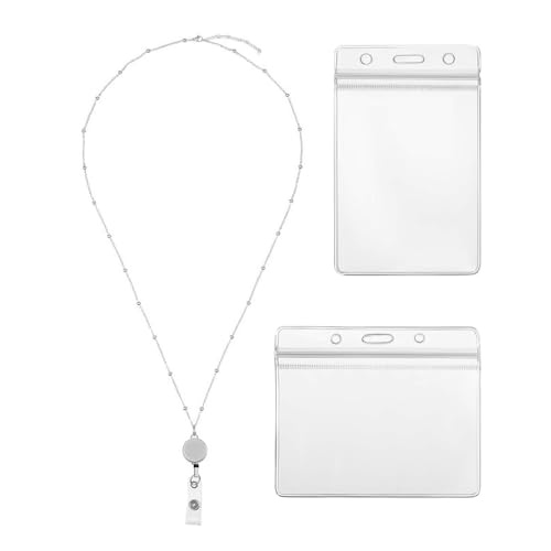 Verlängerungskette Lanyard Retactable Badge mit rostfreier Stahlrollen -Einstellbar -ID -Kartenhalter wasserdichte vertikale Hülle Langable Faux Pearls Design Silber von SHINROAD