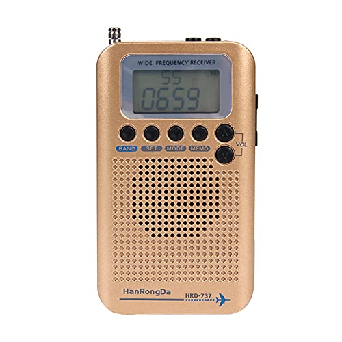 Wecker Wiederaufladbar Digital Radio Mini Tragbar Zuverlässiges LCD Display FM/AM/SW/CB/Air/VHF Weltband Radio für Offroad Enthusiast, goldfarben, Cool von SHINROAD