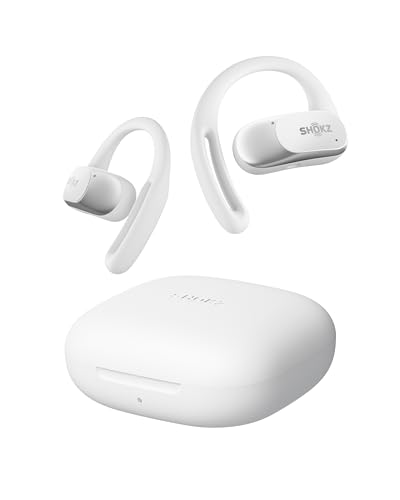 SHOKZ OpenFit Air Open-Ear-Kopfhörer, True Wireless Bluetooth-Ohrhörer mit Mikrofon, Ohrhörer mit Air-Ohrbügel, Schnellaufladung, 28 h Wiedergabe, wasserdicht IP54 fürs Training, mit Tragetasche, Weiß von SHOKZ