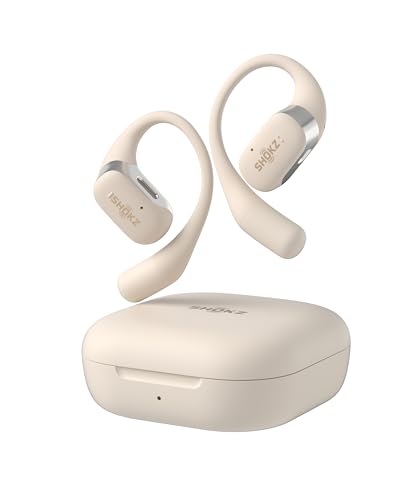 SHOKZ OpenFit True Wireless Earbuds, Open-Ear Bluetooth Kabellose Kopfhörer mit Noise-Cancelling Mikrofon, Ohrhörer mit schnellem Aufladen, 28 Std Laufzeit, IP54 Wasserdicht, mit Tragetasche, Beige von SHOKZ
