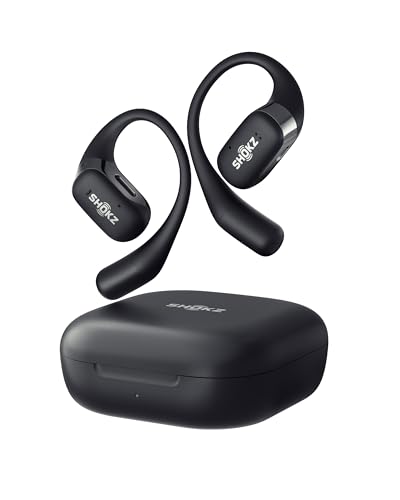 SHOKZ OpenFit True Wireless Earbuds, Open-Ear Bluetooth Kabellose Kopfhörer mit Noise-Cancelling Mikrofon, Ohrhörer mit schnellem Aufladen, 28 Std Laufzeit, IP54 Wasserdicht, mit Tragetasche, Schwarz von SHOKZ
