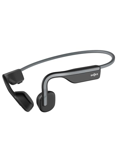 SHOKZ OpenMove Knochenschall Kopfhörer, Open-Ear Sport Bluetooth Ohrhörer mit Noise-Cancelling Mikrofon, IP55 wasserdichtes kabelloses Headset zum Laufen, 6 Stunden Spielzeit, mit Aufklebern, Grau von SHOKZ