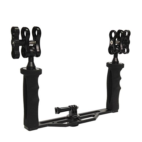 SHOOT Handheld Stabilizer Dual Handgriff für GoPro Hero 13/12/11/10/9/8/7/(2018)/6/5/4 Kameras und Unterwasser Dome Port und alle Video Licht Kamera Camcorder LED Licht mit Kugelkopf Montageadapter von SHOOT