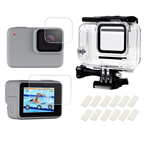 SHOOT Wasserdichtes Gehäuse für Hero 7 Silber/Weiß,Tauchen Case Schutzhülle 30m mit Displayschutz für Hero 7 Silver/White von SHOOT