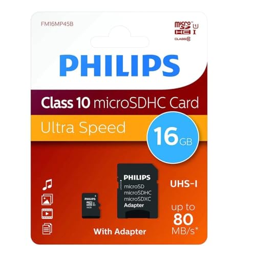 Philips MicroSDHC 16 GB CL10 80 MB/s UHS-I + Adapter für Einzelhandel von SHOP-STORY