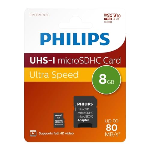 Philips MicroSDHC 8 GB CL10 80 MB/s UHS-I + Retail Adapter von SHOP-STORY