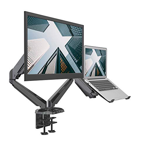 SHOPPINGALL SA-GM224U+D15 Halterung für Monitor und Laptop oder Dual-Monitore mit 2 Armen für 38,1 cm (15 - 32 Zoll) Monitore, Schreibtischklemme und Ösen im Lieferumfang enthalten, Schwarz von SHOPPINGALL