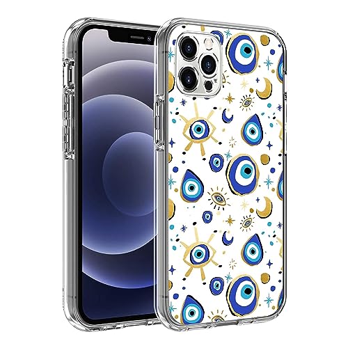 SHOUBILNOG Kompatibel mit iPhone 15 Pro Hülle, Fantasy Blau Gold Evil Eye Clear Case Soft TPU Stoßfest Slim Case für Damen Herren von SHOUBILNOG