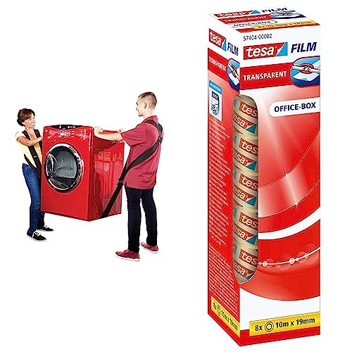SHOULDER DOLLY 2 Personen Tragegurt, Transportgurt, Hebegurt zum Ergonomischen und Eifachen Heben Von Gegenstände bis zu 370 kg und 3,65 m Länge & tesafilm transparent - 10 m x 19 mm - 8er Pack von SHOULDER DOLLY