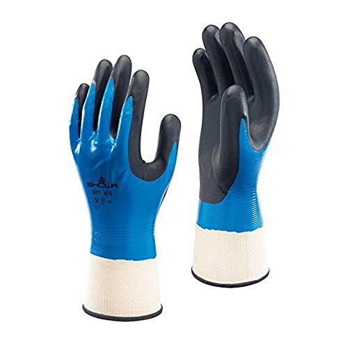 SHOWA Best 377-07 377 Schaumstoff-Nitril-Handschuhe, vollständig beschichtet, 9, Schwarz, 7 (12 Stück) von SHOWA