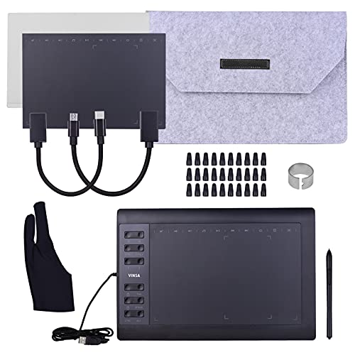 SHUAIGUO 10x6 Zoll Professional Graphics Drawing Tablet 12 Express-Tasten mit 8192 Stufen Batterieloser Stift / 30 Stück Feder/Stiftclip / 2 Stück OTG-Kabel/Kopierfolie/Handgefühlsfolie/Schutz von SHUAIGUO