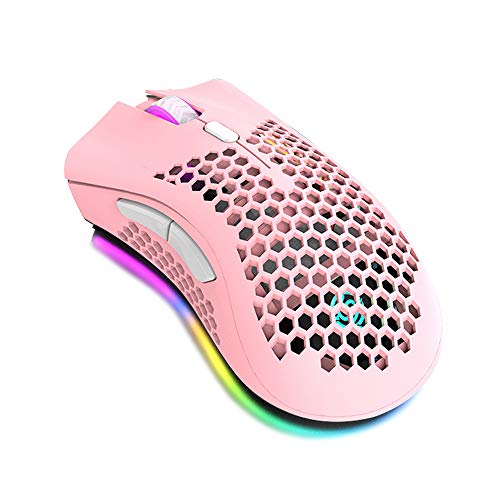 SHUAIGUO 2.4G Wireless Gaming Wiederaufladbare Maus mit RGB-Lichteffekt 3 Einstellbare DPI-Aushöhlung Honeycomb Design Pink von SHUAIGUO