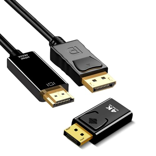 SHUBEIEUMI 4K DisplayPort auf HDMI Kabel 1M, Displayport auf HDMI Konverter Stecker auf Buchse mit DisplayPort auf HDMI Adapter Kompatibel mit HDTV, HP, Monitor, Laptop, Projektor, Desktop usw von SHUBEIEUMI