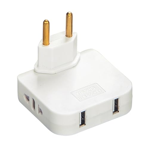 SHUBEIEUMI Adapter EU Stecker, EU Steckdosenkonverter, 180 Grad Gedrehter Kabelloser Steckdosen, 110-250 V Reiseadapter, mit 2 EU Buchse und 2 USB Buchse (Weiß) von SHUBEIEUMI