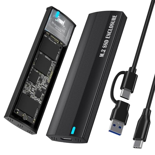 SHUBEIEUMI M.2 NVMe und SATA SSD Gehäuse Adapter, 10Gbps M.2 SSD zu USB 3.1 mit 2-in-1 Kabel, Unterstützt M-Key/B+M Key für 2230/2242/2260/2280 SSD, Werkzeuglos (Schwarz) von SHUBEIEUMI