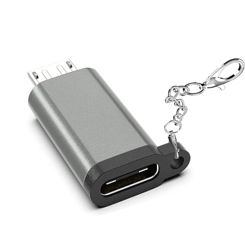 SHUBEIEUMI Micro USB auf USB C Adapter, USB Typ C (Female) zu Micro USB (Male) Adapter mit Kette, Aluminium Gehäuse, Unterstützt 2,4 A Schnellladung für Samsung, Huawei und Micro USB Geräten(Grau) von SHUBEIEUMI