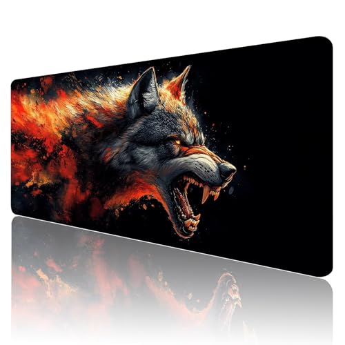 Gaming Mauspad XXL 700x300mm Mauspad Tier Mousepad Wolf Premium Mouse Pad Großer Erweiterter Schreibtischunterlage, rutschfeste Gummibasis Desk Mat Verbessert PräZision und Geschwindigkeit R821 von SHUIYAZI