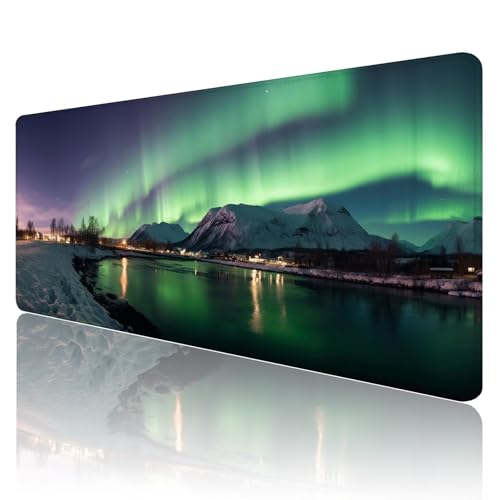 Gaming Mauspad XXL 800x400mm Mauspad Polarlicht Mousepad Landschaft Mouse Pad Großer Erweiterter Schreibtischunterlage, rutschfeste Gummibasis Desk Mat Verbessert PräZision und Geschwindigkeit R856 von SHUIYAZI