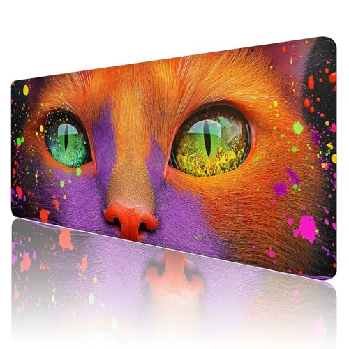 Mauspad XXL 1000 x 500 mm Gaming Mauspad Tier Groß VernäHte Kanten Schreibtischunterlage Mit Wasserdicht rutschfeste Gummibasis Katze Mousepad Mouse Pad Desk Mat für Home Office Frauen Geschenk R65 von SHUIYAZI
