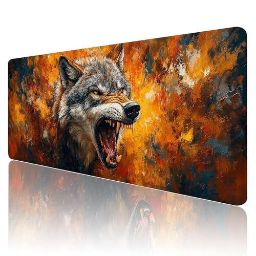 Mauspad XXL 1000 x 500 mm Gaming Mauspad Wolf Groß VernäHte Kanten Schreibtischunterlage Mit Wasserdicht rutschfeste Gummibasis Tier Mousepad Mouse Pad Desk Mat für Home Office Frauen Geschenk R174 von SHUIYAZI