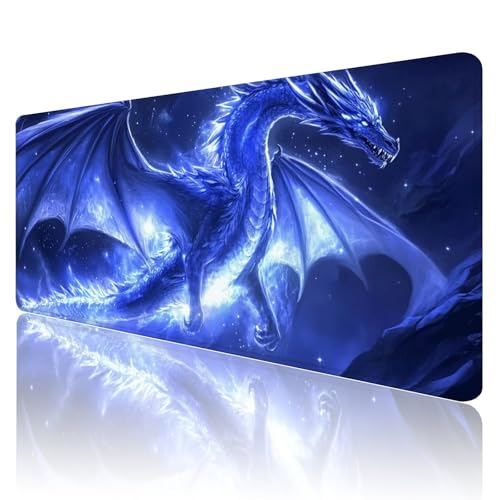 Mauspad XXL 600x300 mm Gaming Mauspad Blau Groß VernäHte Kanten Schreibtischunterlage Mit Wasserdicht rutschfeste Gummibasis Drachen Mousepad Mouse Pad Desk Mat für Home Office Frauen Geschenk R837 von SHUIYAZI