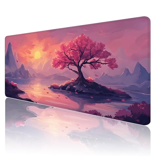 Mauspad XXL 900 x 400 mm Gaming Mauspad Blume Groß VernäHte Kanten Schreibtischunterlage Wasserdicht rutschfeste Gummibasis Landschaft Mousepad Mouse Pad Desk Mat für Home Office Frauen Geschenk R929 von SHUIYAZI