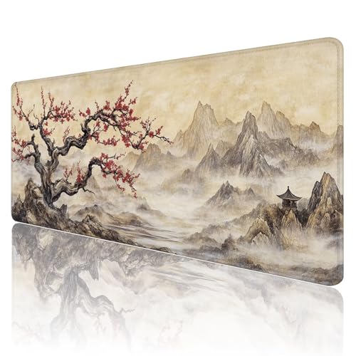 Mauspad XXL 900 x 400 mm Gaming Mauspad Japanische Groß VernäHte Kanten Schreibtischunterlage Wasserdicht rutschfeste Gummibasis Landschaft Mousepad Mouse Pad Desk Mat für Home Office Geschenk R381 von SHUIYAZI