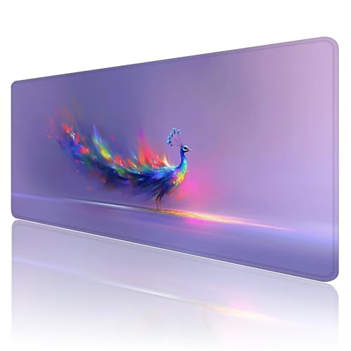 Mauspad XXL 900 x 400 mm Gaming Mauspad Tier Groß VernäHte Kanten Schreibtischunterlage Mit Wasserdicht rutschfeste Gummibasis Pfau Mousepad Mouse Pad Desk Mat für Home Office Frauen Geschenk R576 von SHUIYAZI