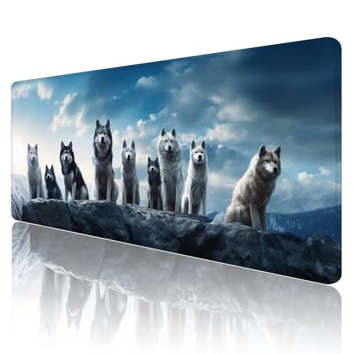 Mauspad XXL 900 x 400 mm Gaming Mauspad Wolf Groß VernäHte Kanten Schreibtischunterlage Mit Wasserdicht rutschfeste Gummibasis Tier Mousepad Mouse Pad Desk Mat für Home Office Frauen Geschenk R851 von SHUIYAZI