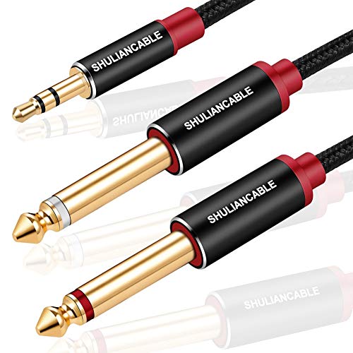 SHULIANCABLE 3,5 mm auf 2X 6,35 mm Stereo Audio Kabel, Mono Y Splitter Audio Kabel Digital Interface Instrument Kabel Unterstützt für Mixer, Audio Recorder, Gitarre, Verstärker, Mikrofon (1M) von SHULIANCABLE