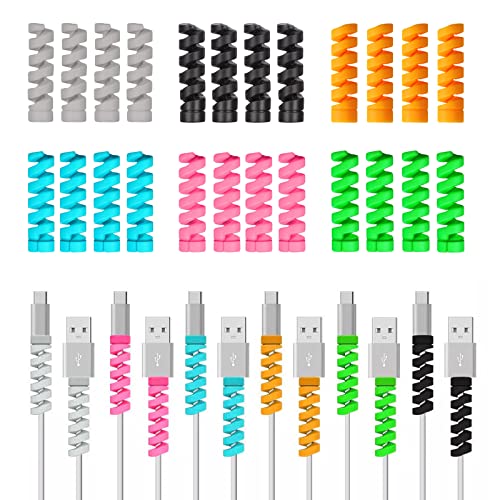 SHULLIN 24 Stück Maus Kabelschutz Typ C Ladegerät Kabelschoner Lade Kabelschoner Silikon USB Schutz Kabelhalter Spiral Kabel Schutz Kopfhörer Kabelschutz Cable Protector für Handys(6 Farben) von SHULLIN
