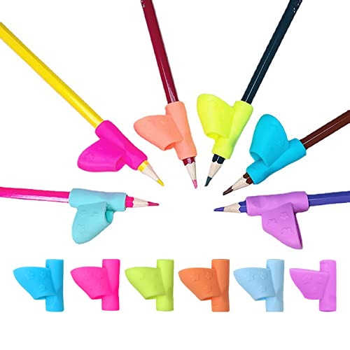 SHULLIN 6 Stück Bleistift Griffe Schreibhilfe Kinder Bleistifthalter Silikon Stift Griffe Schreibhilfe für Stift Kinder Bleistift Halter Bleistiftgriffe Schreiben Haltungskorrektur Werkzeug 6 Farben von SHULLIN