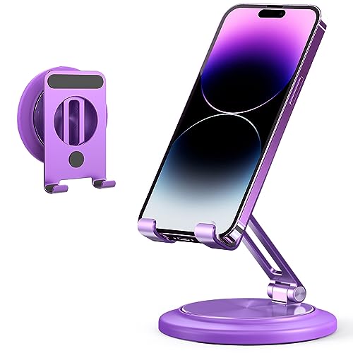 SHUOSUO Violett Handy Ständer für Tisch, 360° Drehung Verstellbar Faltbar Aluminium Schreibtisch Smartphone Halterung Halter, Kompatibel mit iPhone, Samsung Galaxy, iPad Mini, Tablet (4-9 Zoll) von SHUOSUO