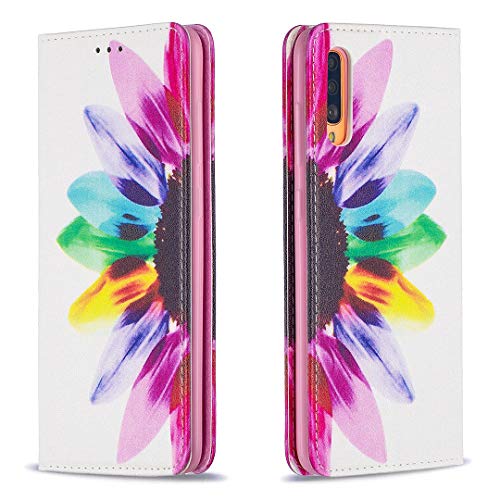 SHUYIT Handyhülle für Samsung Galaxy A70 Hülle, Premium PU Leder Tasche Klapphülle Brieftasche Ständer Kartenfach Magnetisch Flip Case Cover Schutzhülle für Samsung Galaxy A70, Bunte Blume von SHUYIT