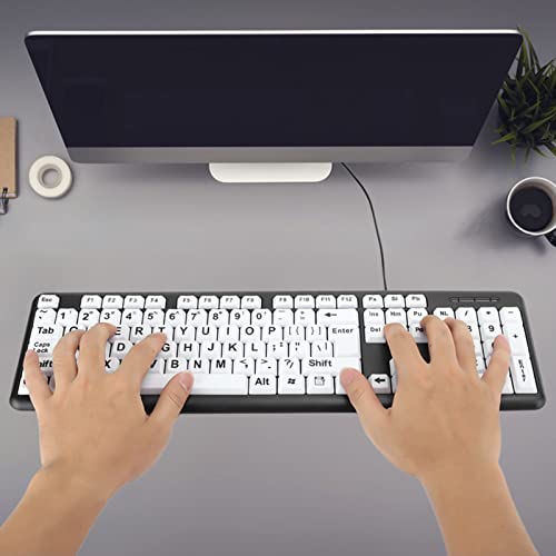 SHYEKYO Große Druck-Computer-Tastatur, 104 Tasten, kabelgebunden, USB-Tastatur, kontrastreiche Tastatur mit übergroßen Druckbuchstaben, ältere Menschen, Plug and Play von SHYEKYO