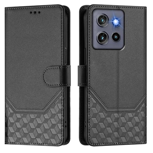 SHYXGLON Schutzhülle für Motorola Moto Edge 60 Stylus 5G, Premium-Leder, Brieftaschen-Hülle, Handschlaufe, Kartenfächer, Magnetverschluss, Klapphülle für Moto Edge 60 Stylus (Schwarz) von SHYXGLON