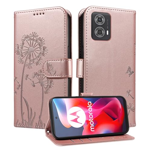 SHYXGLON Schutzhülle für Motorola Moto G05, Premium-Leder, Brieftasche, Handschlaufe, Kartenfächer, Magnetverschluss, Standfunktion, Folio-Schutzhülle für Motorola Moto E15 (Rose#) von SHYXGLON