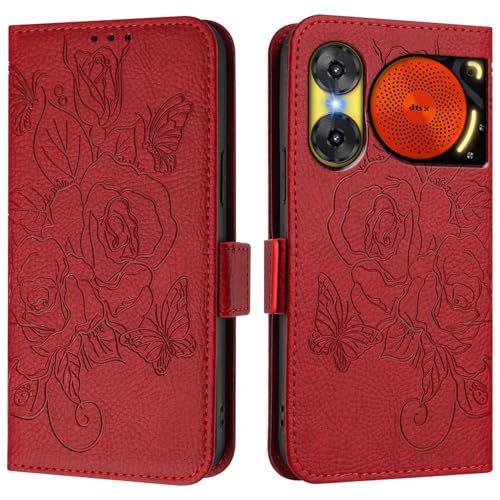 SHYXGLON Schutzhülle für ZTE Nubia Music 2, Premium-PU-Leder, Geldbörsenhülle, Handschlaufe, Kartenfächer, Magnetverschluss, Ständer, Buchstil, Folio-Schutzhülle für ZTE Nubia Music 2 (Rot #) von SHYXGLON