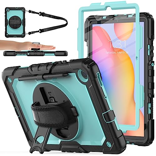 SIBEITU Schutzhülle kompatibel mit Samsung Tab S6 Lite 26,7 cm (10,4 Zoll) 2022/2020 mit Displayschutzfolie, robuste, stoßfeste Hülle mit 360° drehbarem Ständer, Griff, Schultergurt für SM-P610/P615 von SIBEITU