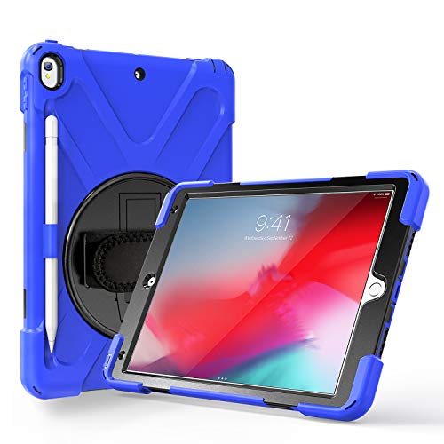 Schutzhülle für iPad Air 3 2019 mit Griff, SIBEITU Ganzkörperschutz, robuste Hülle mit Riemen, 360 Grad Ständer, Stifthalter für iPad Pro 10.5 Hülle 2017 Blue No Shoulder Strap iPad air 3/pro 10.5 von SIBEITU