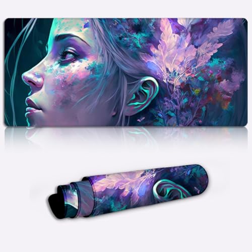 Auslaufsichere, schmutzabweisende Gaming-Mauspad-Oberfläche aus Stoff, mikrogewebter Stoff, Dickes, ausfranssichere Kanten, verlängerte Flowerpunk-Frau, 35 x 60 cm Auslaufsichere, schmutzabweisende Gaming-Mauspad-Oberfläche aus Stoff, mikrogewebter Stoff, Dickes, ausfranssichere Kanten, verlängerte Flowerpunk-Frau, 35 x 60 cm von SIBREA