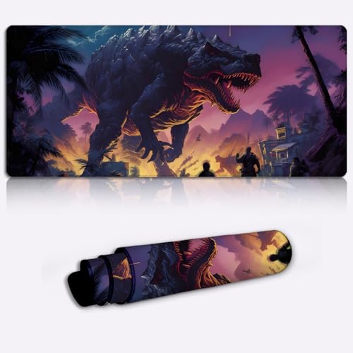Dinosaurier im Dschungel, Gaming-Mauspad, XXL, übergroßes Mauspad, Schreibtischunterlage, Mauspad lange rutschfeste Gummiunterseite, 39,9 x 89,9 cm von SIBREA