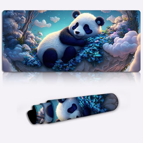 Mauspad und Gaming-Mauspad, großes XXL-Langes Mousepad, erweiterte XXL-, rutschfeste Gummiunterseite, genähte Kanten, Mäusepad, The Mystic Panda, 39,9 x 89,9 cm von SIBREA