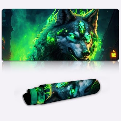 SIBREA Gaming-Mauspad, Gaming-Mauspad, groß, großes Mauspad, Gaming-Mauspad für Schreibtisch, rutschfestes XXL-Mauspad, erweitertes Tastatur-Mauspad, Wolf, 30 x 80 cm von SIBREA